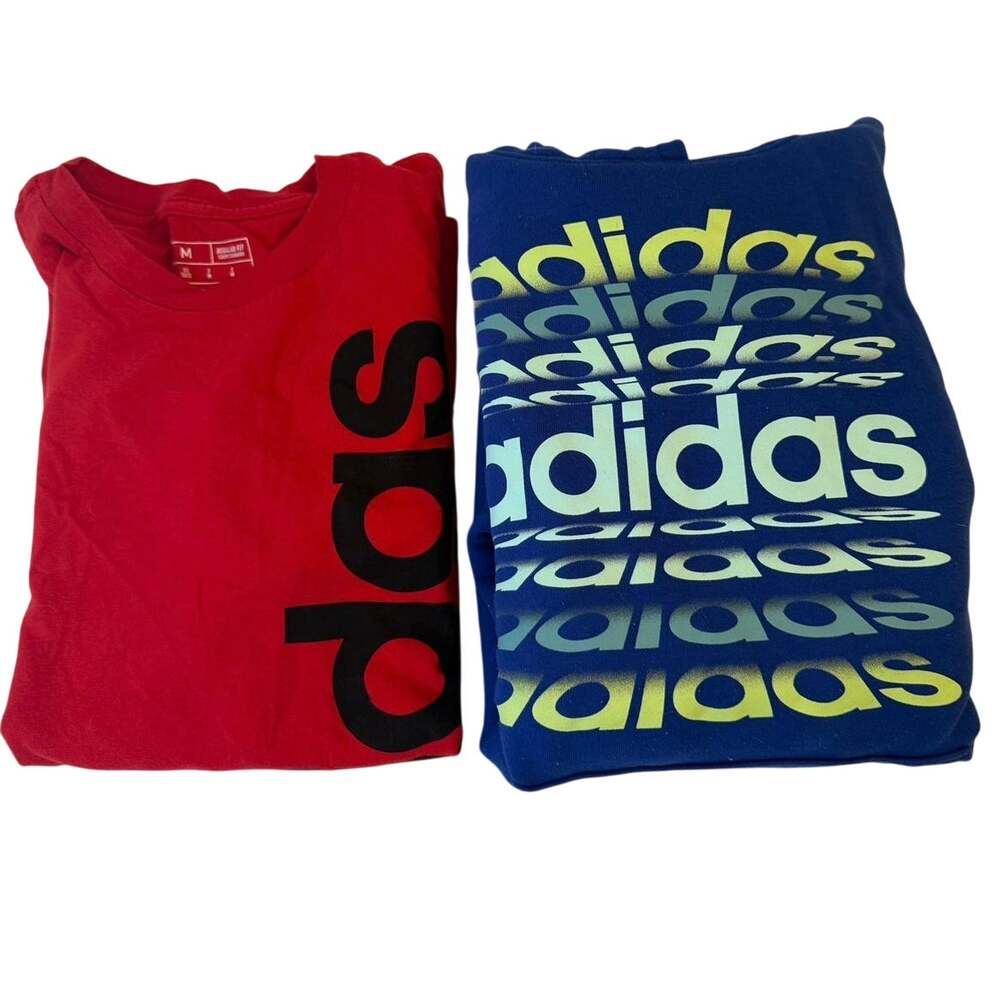 Adidas Boys Activewear Lot (2) - Red Graphic T-Shirt (M) & Blue Hoodie (L)